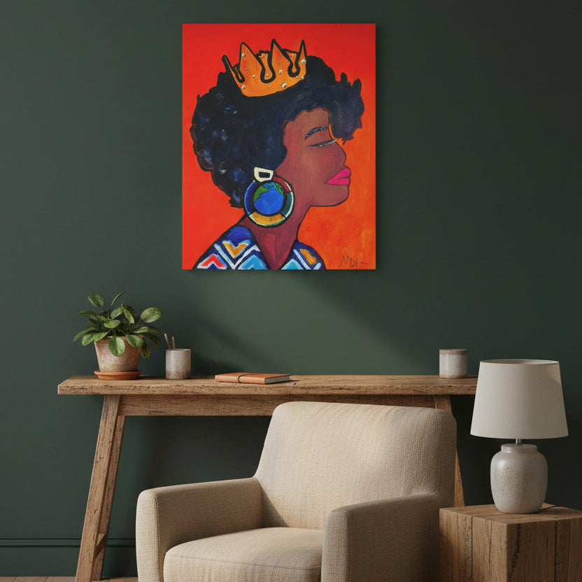 Artisan Hand-Painted Portrait of a Black Woman, Cultural Decor Accent, Striking Statement Piece Gelato