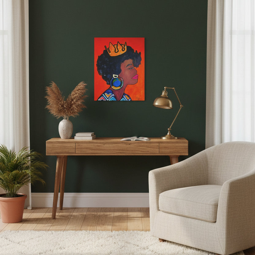 Artisan Hand-Painted Portrait of a Black Woman, Cultural Decor Accent, Striking Statement Piece Gelato