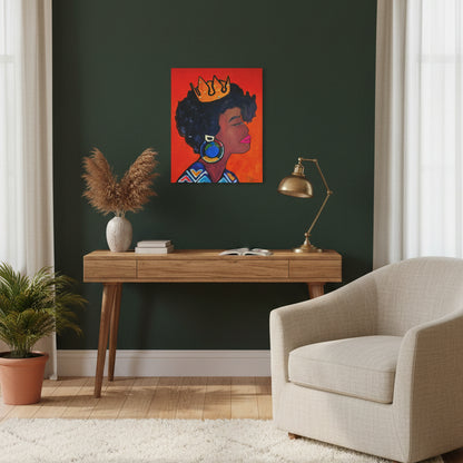 Artisan Hand-Painted Portrait of a Black Woman, Cultural Decor Accent, Striking Statement Piece Gelato