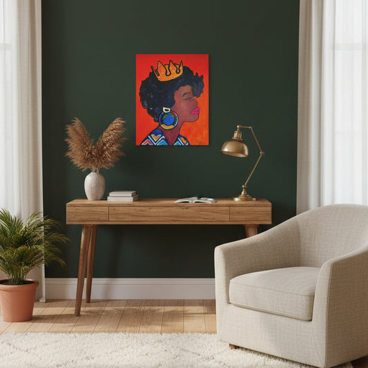 Artisan Hand-Painted Portrait of a Black Woman, Cultural Decor Accent, Striking Statement Piece Gelato