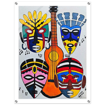 Original Singing Tribal Mask Acrylic Print, Handcrafted Artisanal Decor
