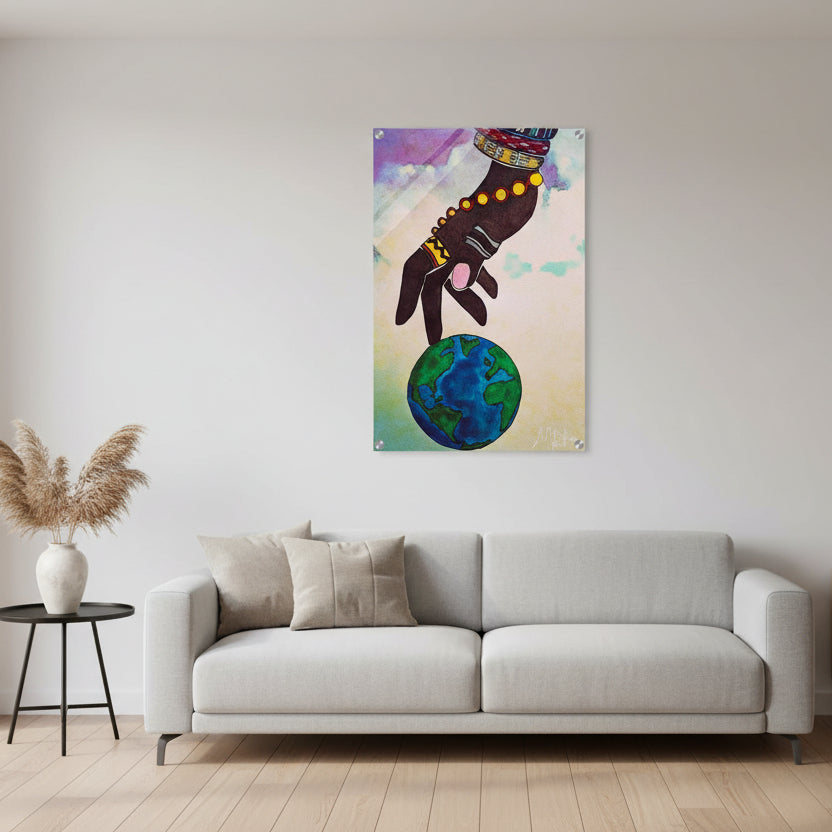 Ethnic Artwork Acrylic Print, Hand-Designed Celestial Patterns, Modern Home Art, Thoughtful Wedding Gift,