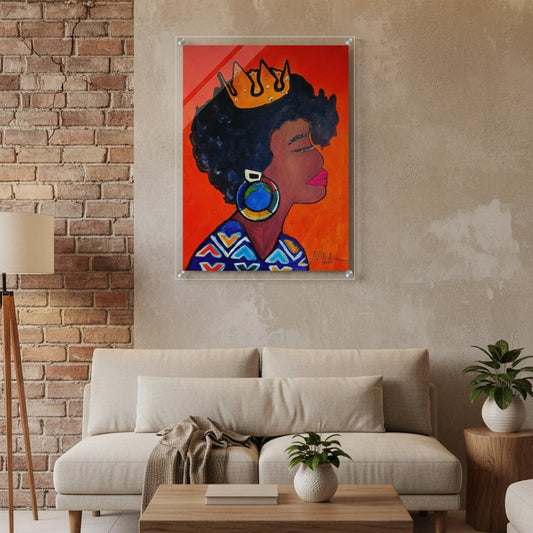 Original Artisan Black Woman Portrait, Elegant Afrocentric Painting, Office Decor