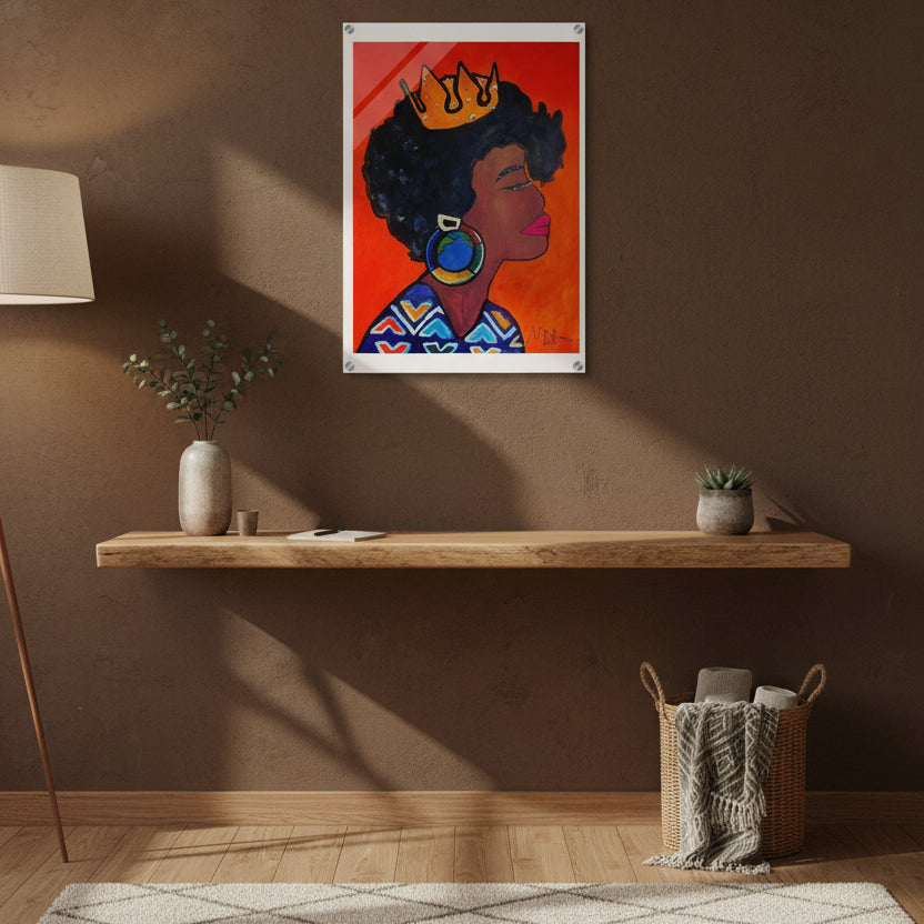 Original Artisan Black Woman Portrait, Elegant Afrocentric Painting, Office Decor