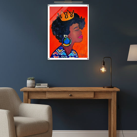 Original Artisan Black Woman Portrait, Elegant Afrocentric Painting, Office Decor