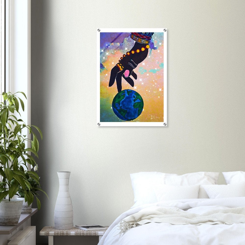 Starry Ethnic Art Acrylic Print, Handcrafted Galactic Design, Vibrant Wall Decor