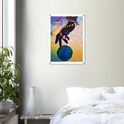 Starry Ethnic Art Acrylic Print, Handcrafted Galactic Design, Vibrant Wall Decor