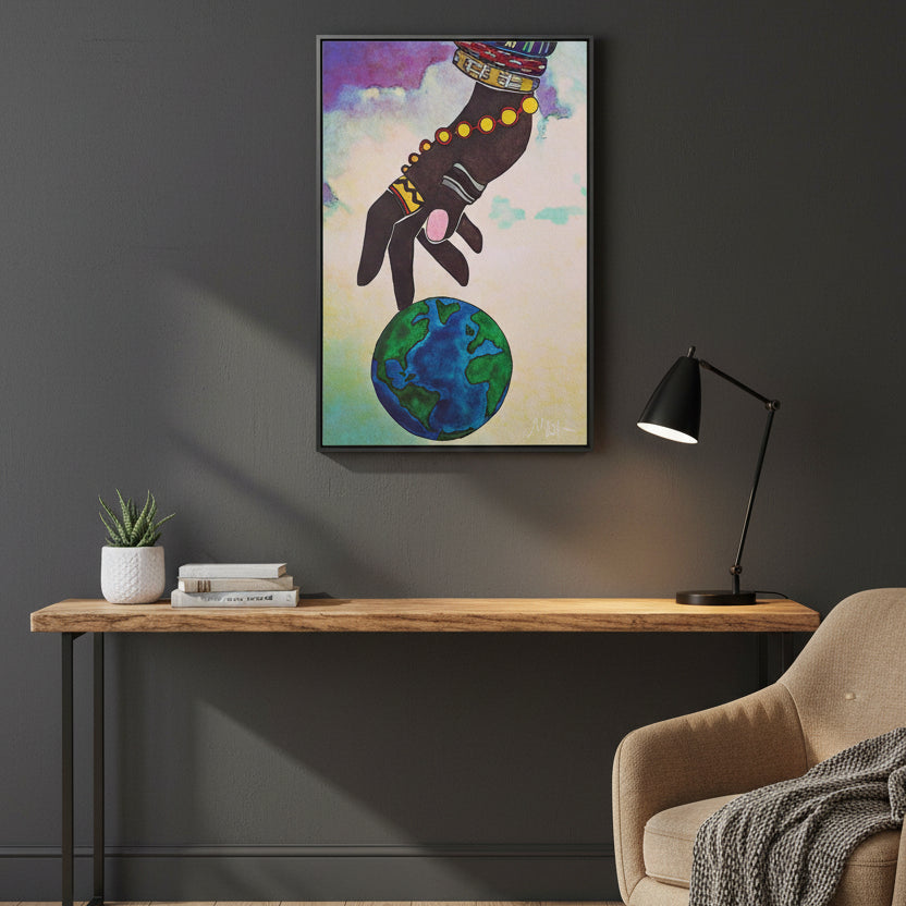 Astronomical Ethnic Wall Art - Stargazer's Dream, Cultural Celestial Scene, Vertical Frame