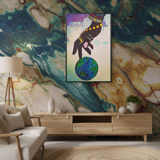 Astronomical Ethnic Wall Art - Stargazer's Dream, Cultural Celestial Scene, Vertical Frame
