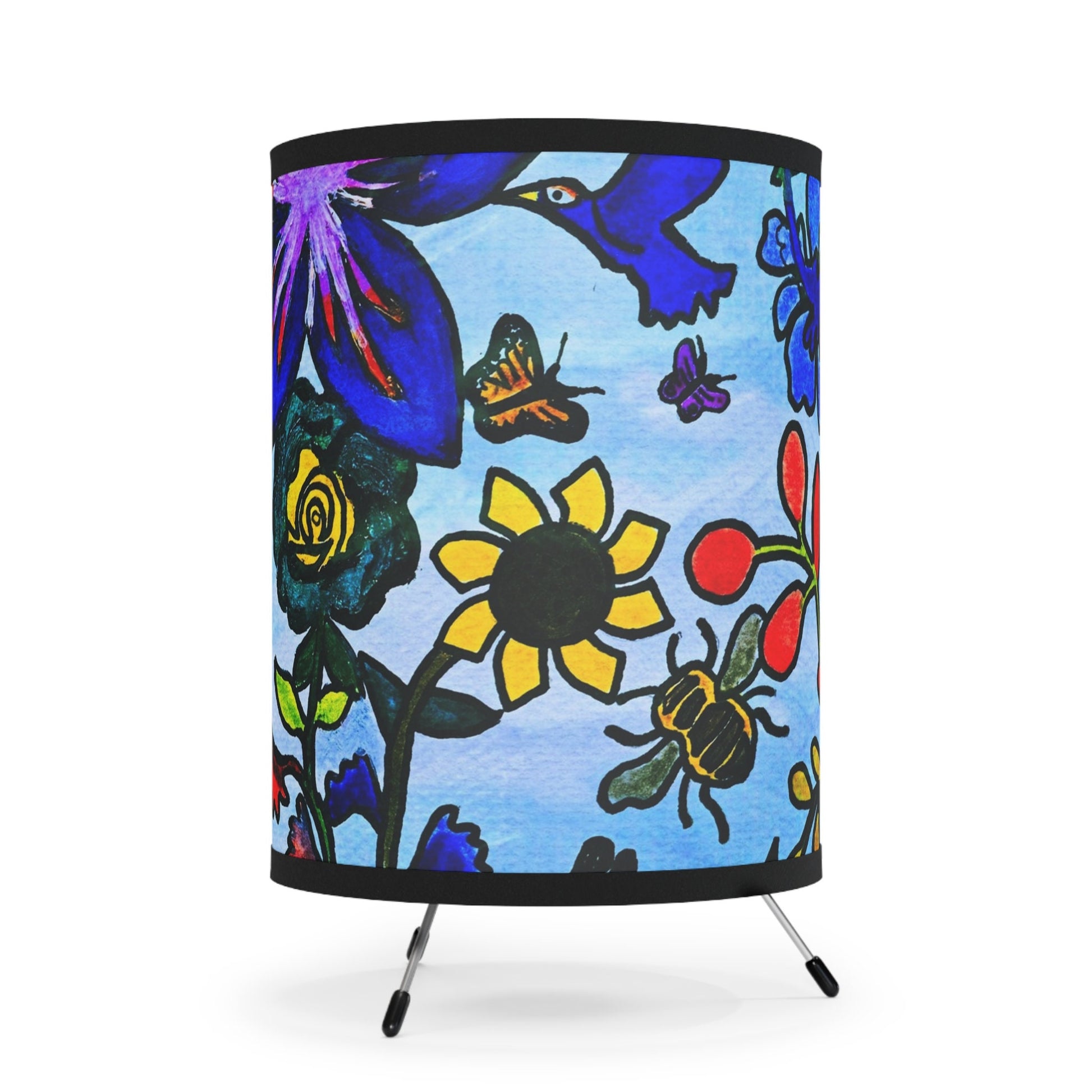 Spring Floral Themed Tripod Lamp, Artisan Crafted with High-Res Shade