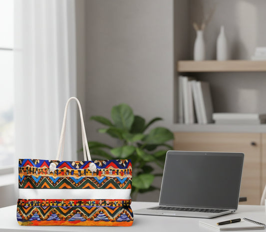 Artisan Aztec Textile Weekender Bag - Oversized, Durable Tote with Rope Handles