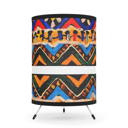 Boho Aztec Design Tripod Lamp, Handcrafted with High-Res Printed Shade