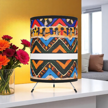 Boho Aztec Design Tripod Lamp, Handcrafted with High-Res Printed Shade