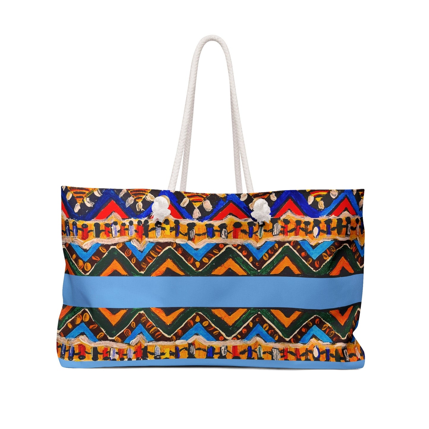 Artisanal Aztec Weekender Tote - Large, Sturdy Beach Bag with Thick Rope Handles