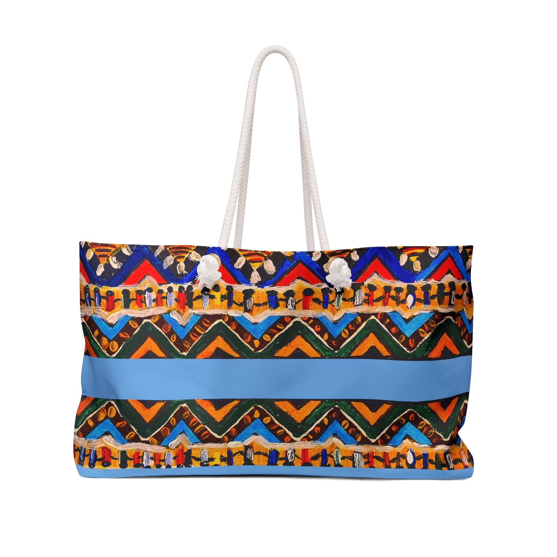 Artisanal Aztec Weekender Tote - Large, Sturdy Beach Bag with Thick Rope Handles