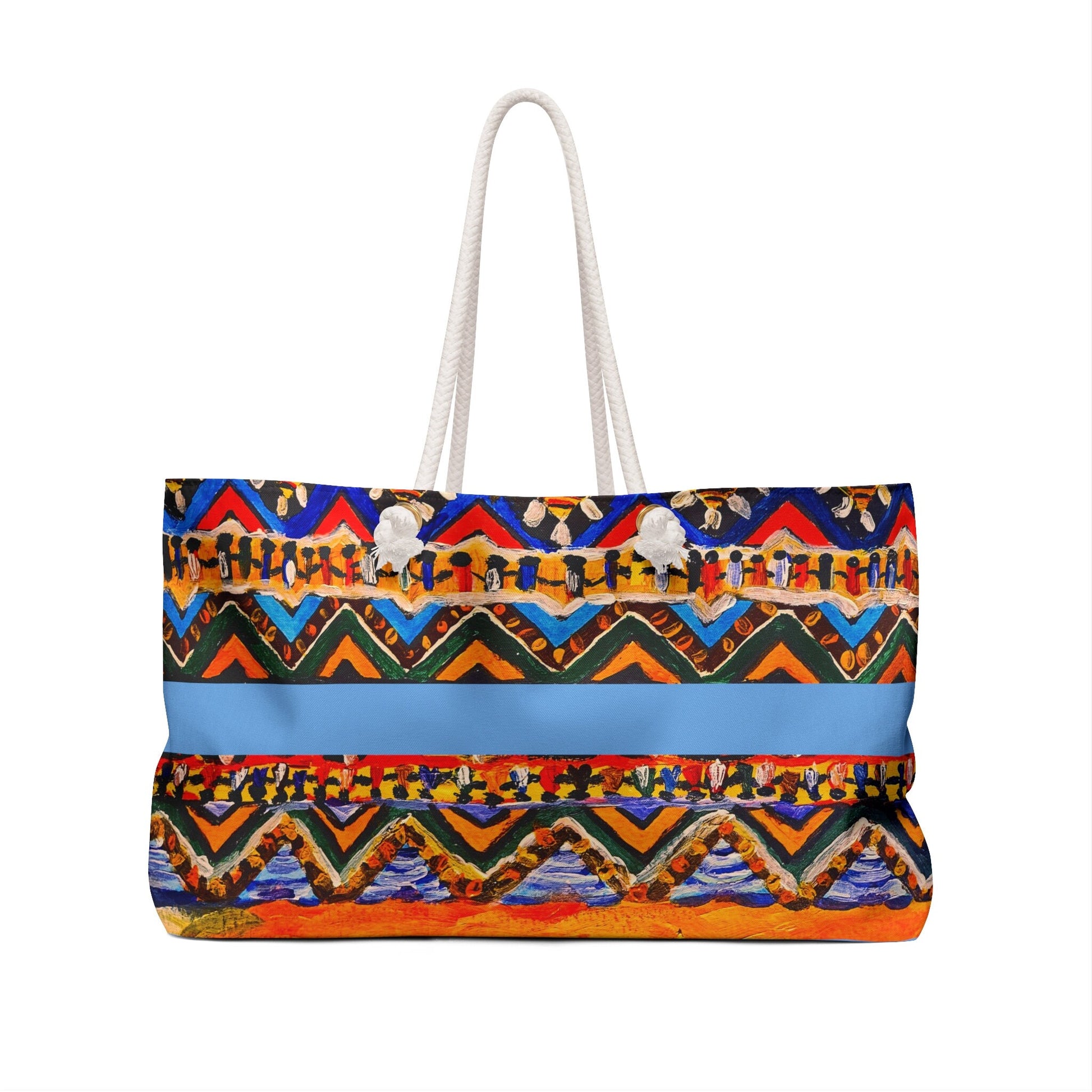 Artisanal Aztec Weekender Tote - Large, Sturdy Beach Bag with Thick Rope Handles