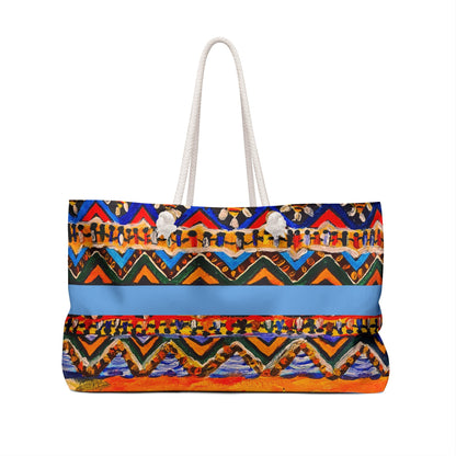 Artisanal Aztec Weekender Tote - Large, Sturdy Beach Bag with Thick Rope Handles