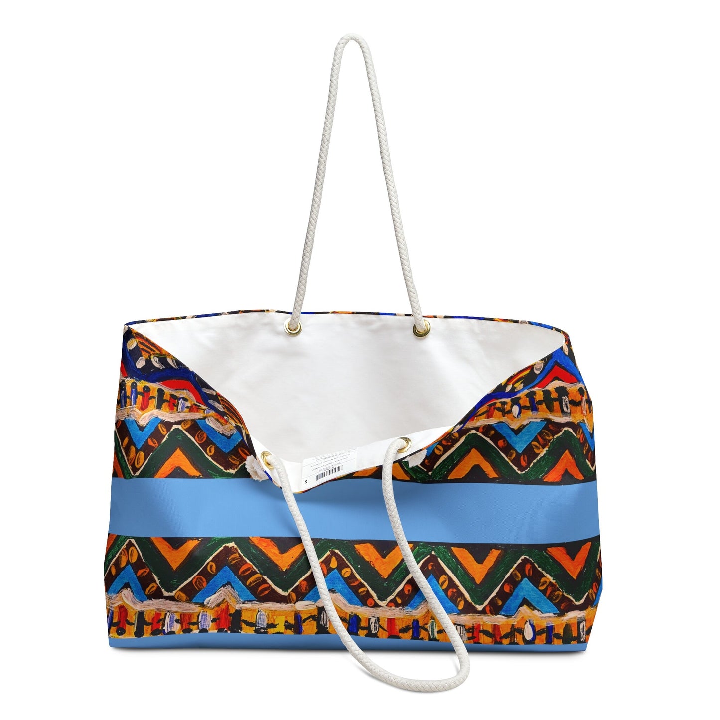Artisanal Aztec Weekender Tote - Large, Sturdy Beach Bag with Thick Rope Handles
