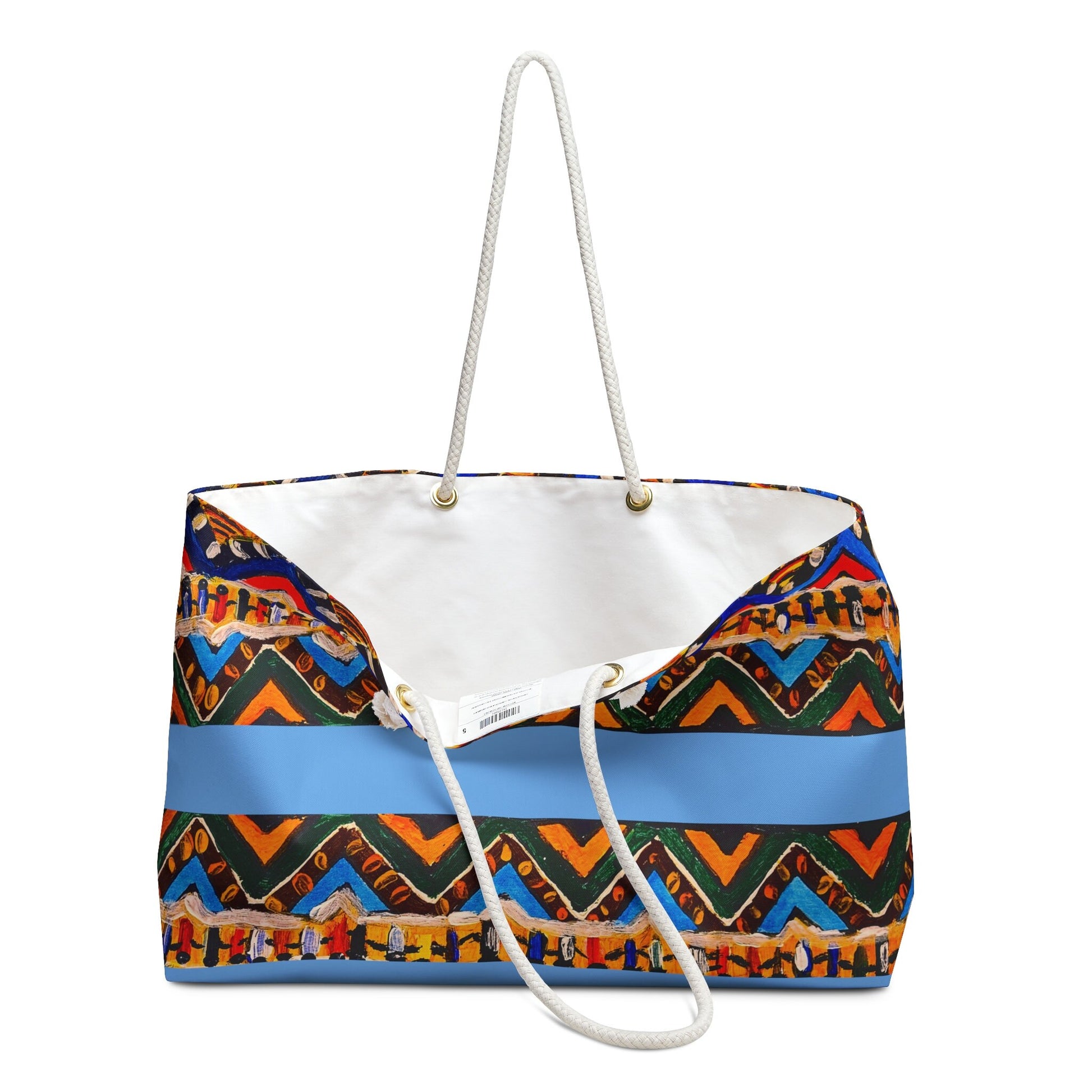 Artisanal Aztec Weekender Tote - Large, Sturdy Beach Bag with Thick Rope Handles