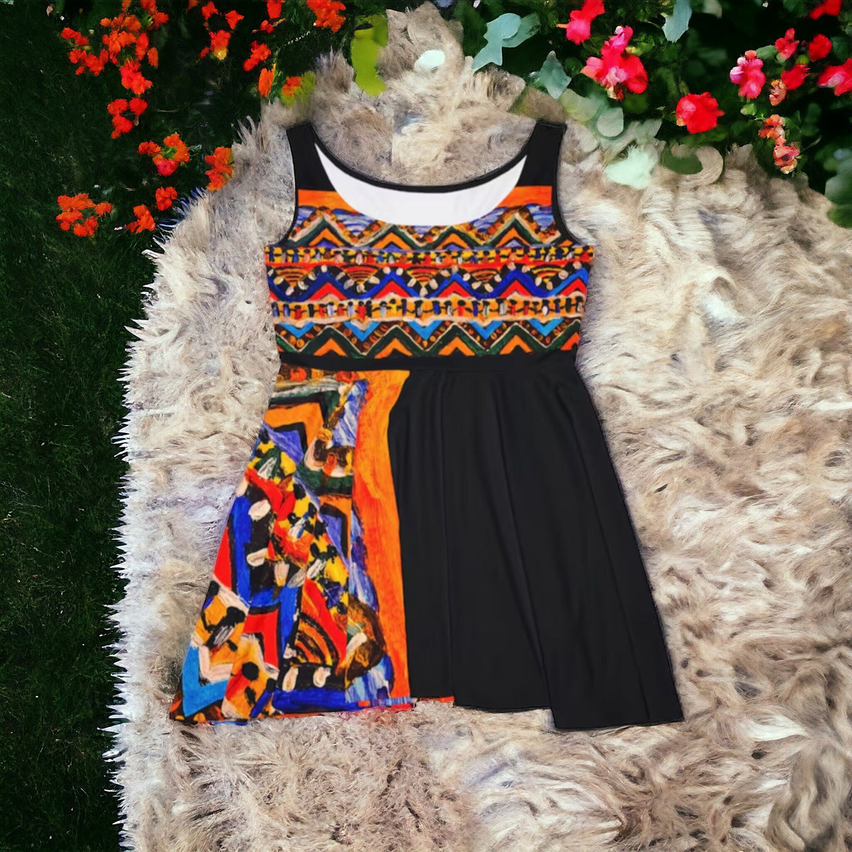 Boho Chic Handcrafted Women's Skater Dress – Tribal-Inspired Textile