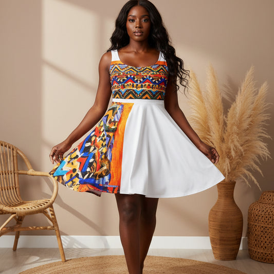 Custom Tribal Textile Skater Dress for Women - Handcrafted, Flattering Fit - Stylish Outfit for Social Events