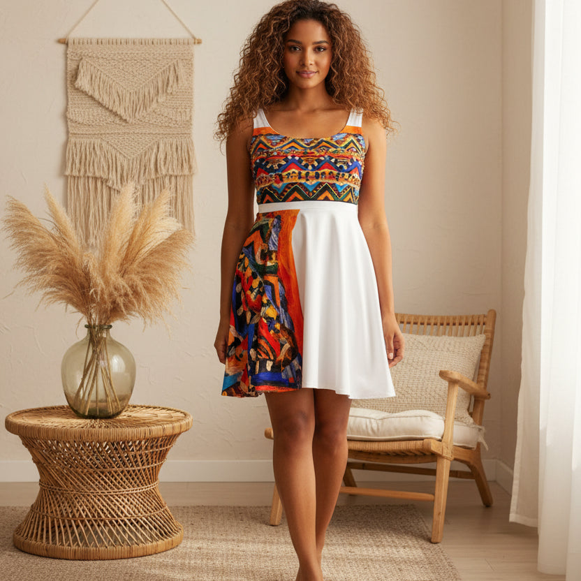 Custom Tribal Textile Skater Dress for Women - Handcrafted, Flattering Fit - Stylish Outfit for Social Events