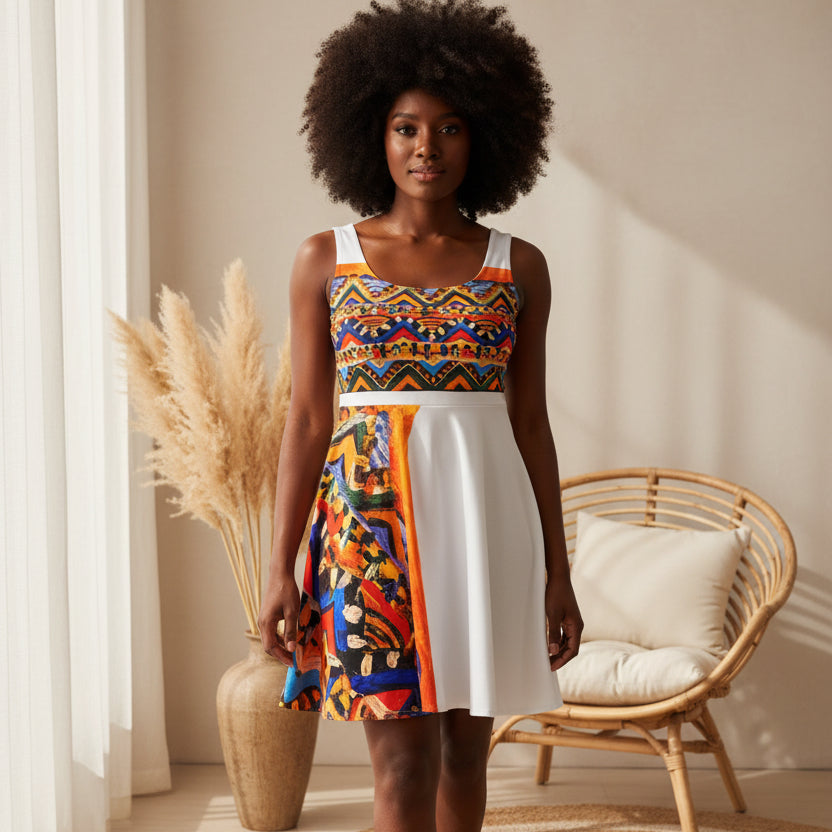 Custom Tribal Textile Skater Dress for Women - Handcrafted, Flattering Fit - Stylish Outfit for Social Events