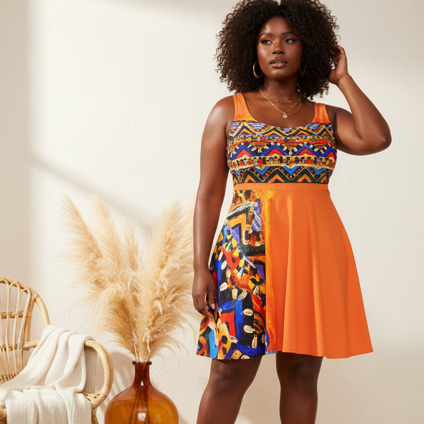 Vibrant Handcrafted Women's Skater Dress - Tribal Textile Design
