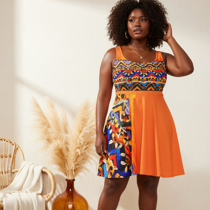 Vibrant Handcrafted Women's Skater Dress - Tribal Textile Design