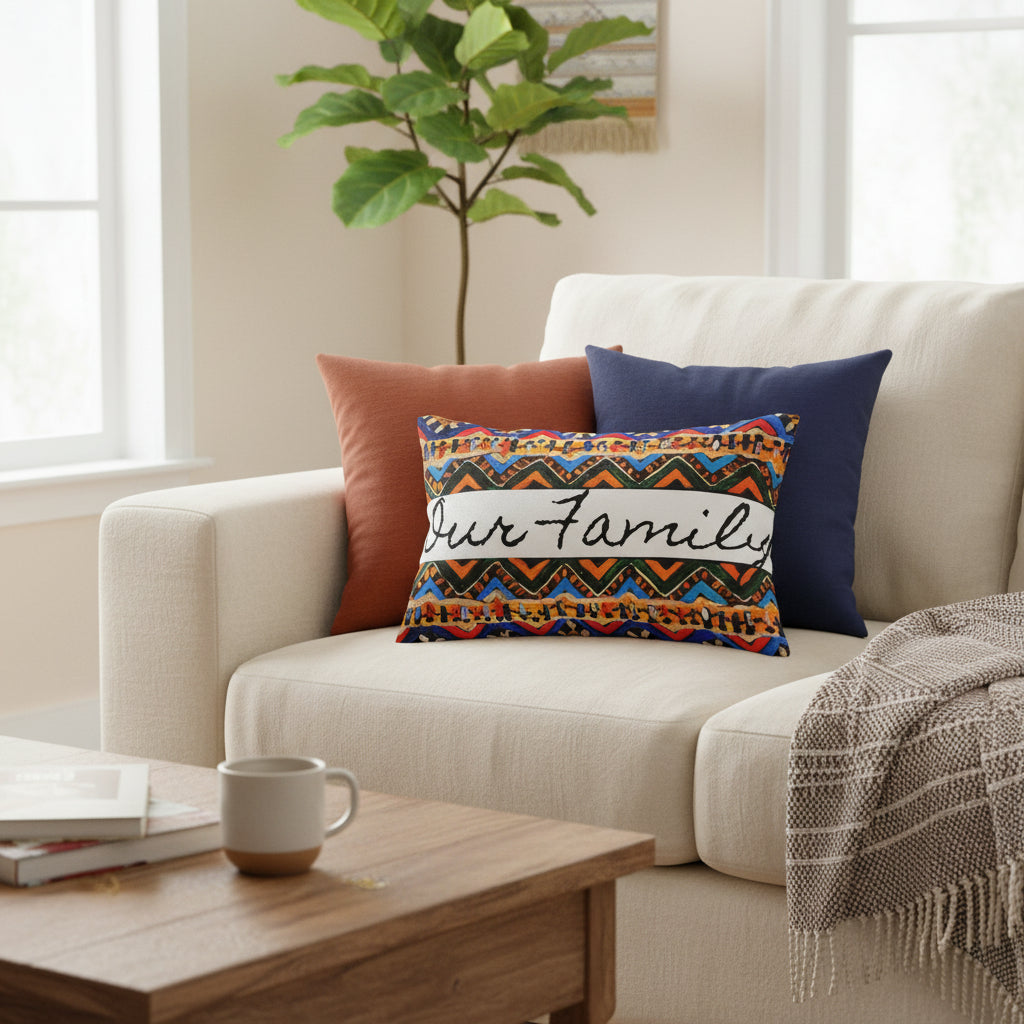 Bohemian Handcrafted Tribal Lumbar Pillow - Artisanal Textured Cushion