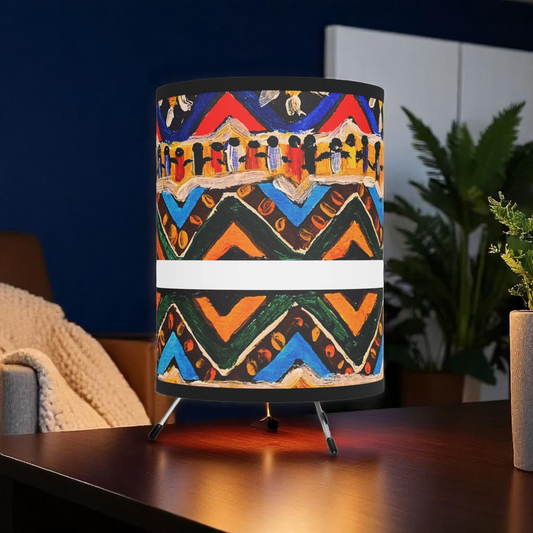 Boho Aztec Design Tripod Lamp, Handcrafted with High-Res Printed Shade