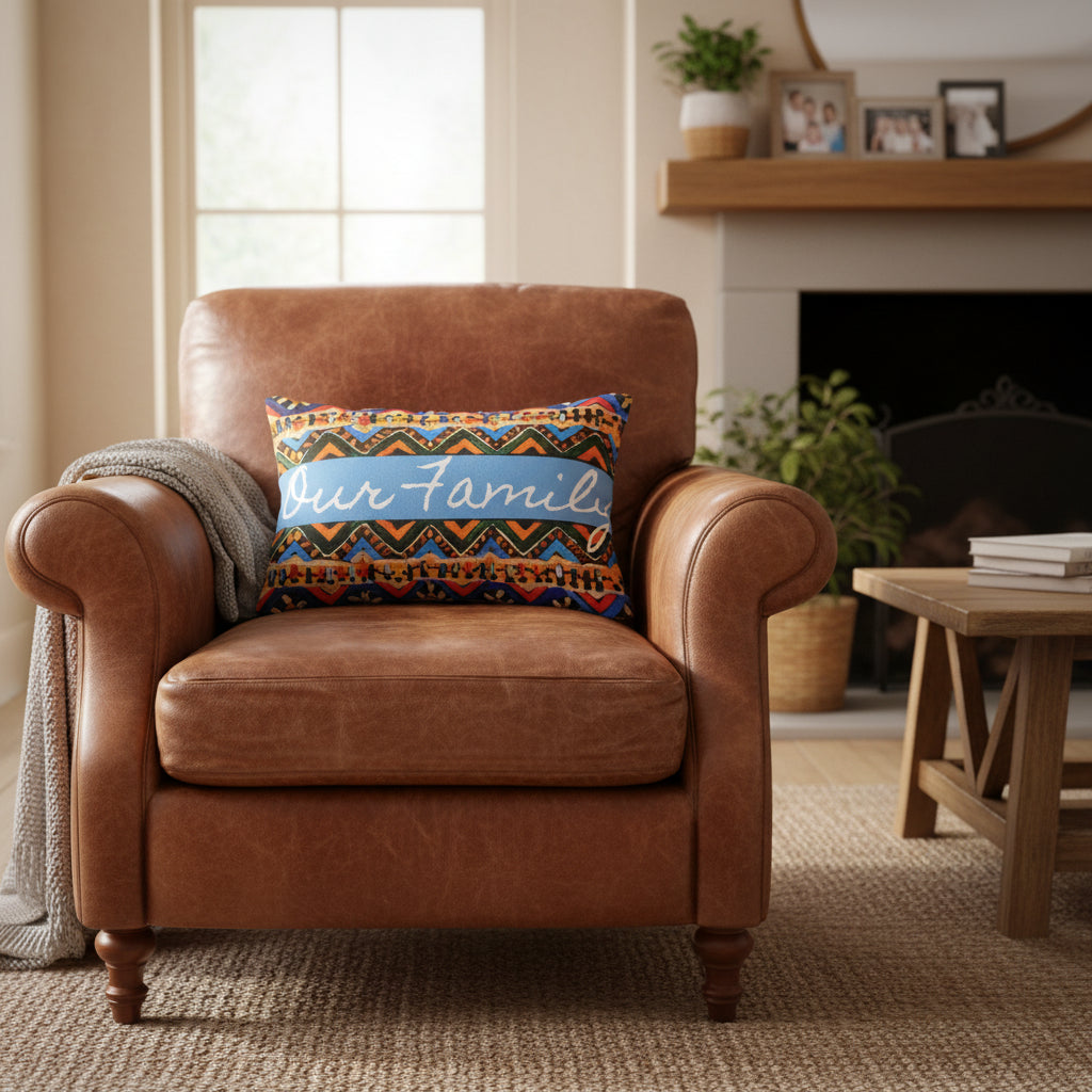 Tribal-Inspired Handcrafted Lumbar Pillow, Boho- Chic designed, Stylish Sofa Accessory