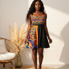 Boho Chic Handcrafted Women's Skater Dress – Tribal-Inspired Textile
