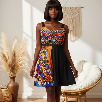 Boho Chic Handcrafted Women's Skater Dress – Tribal-Inspired Textile