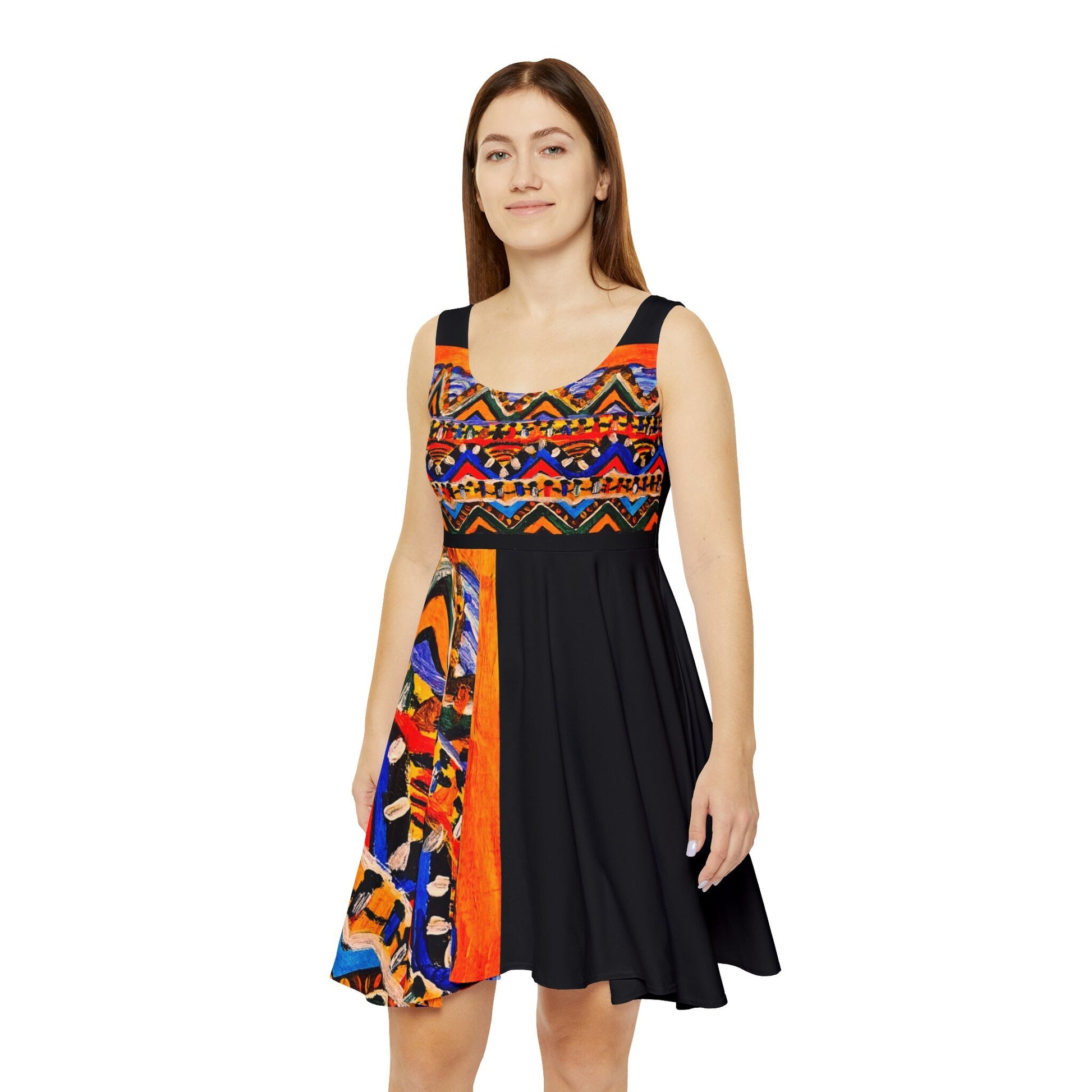 Boho Chic Handcrafted Women's Skater Dress – Tribal-Inspired Textile