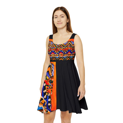 Boho Chic Handcrafted Women's Skater Dress – Tribal-Inspired Textile
