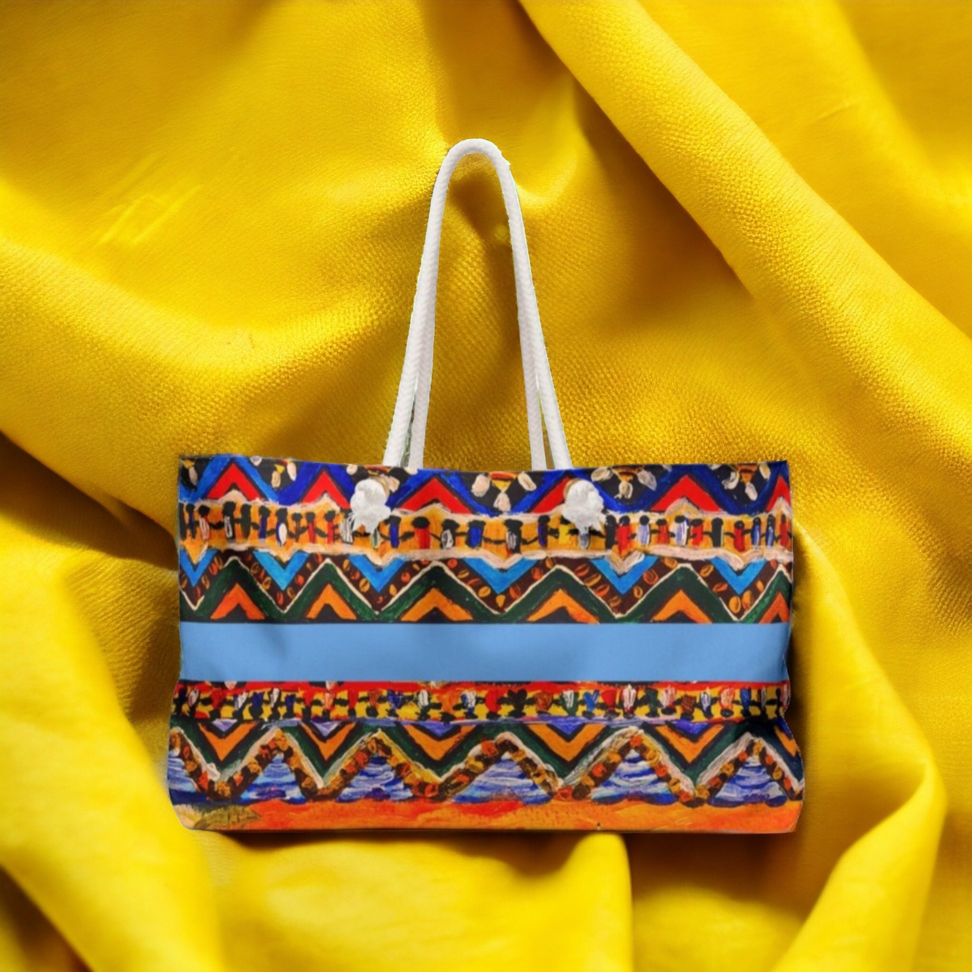 Artisanal Aztec Weekender Tote - Large, Sturdy Beach Bag with Thick Rope Handles
