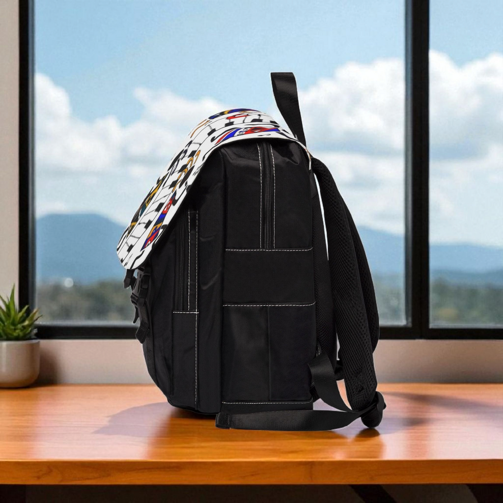 Artistic Music Design Backpack - Handcrafted, Spacious Oxford Canvas Bag Printify
