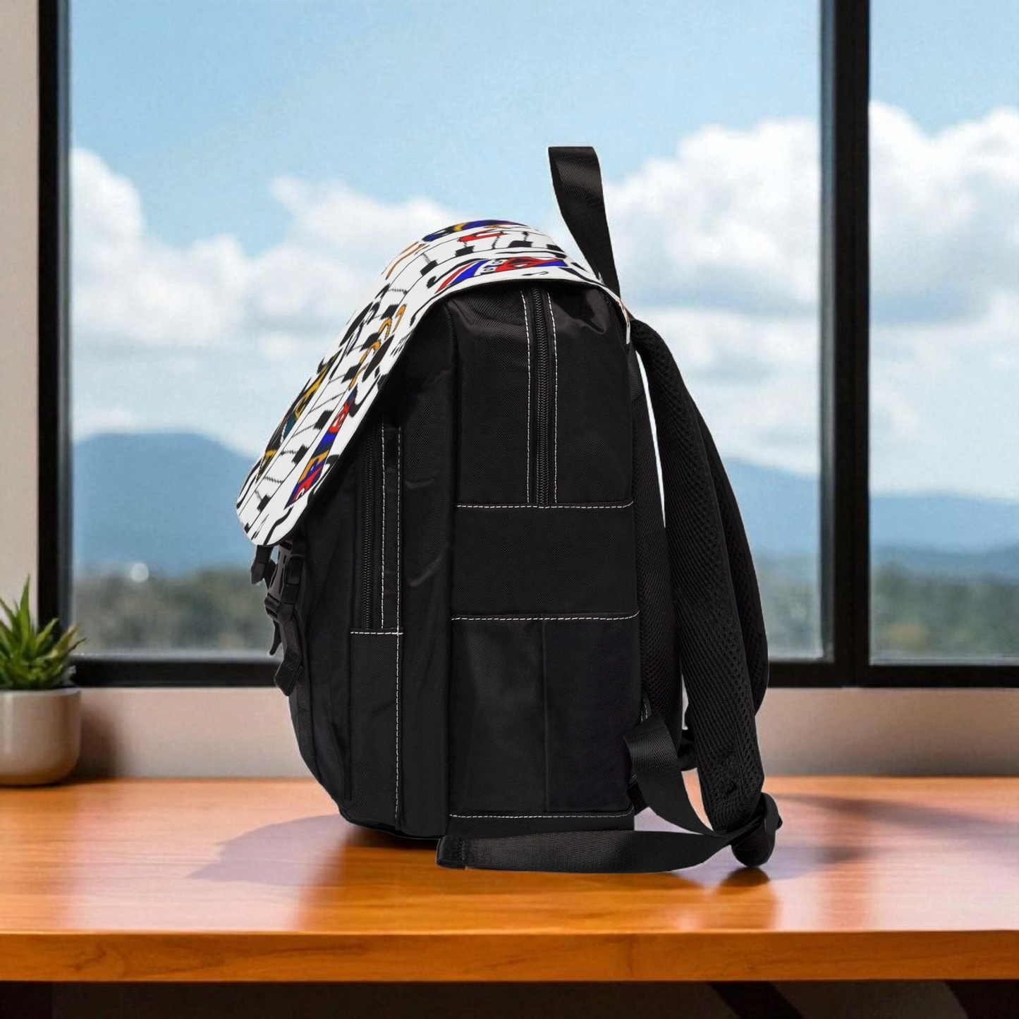 Artistic Music Design Backpack - Handcrafted, Spacious Oxford Canvas Bag