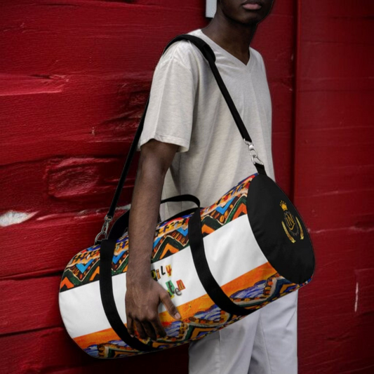 Artisan Tribal Textile Duffel Bag - Sturdy Oxford Canvas, Adjustable Strap