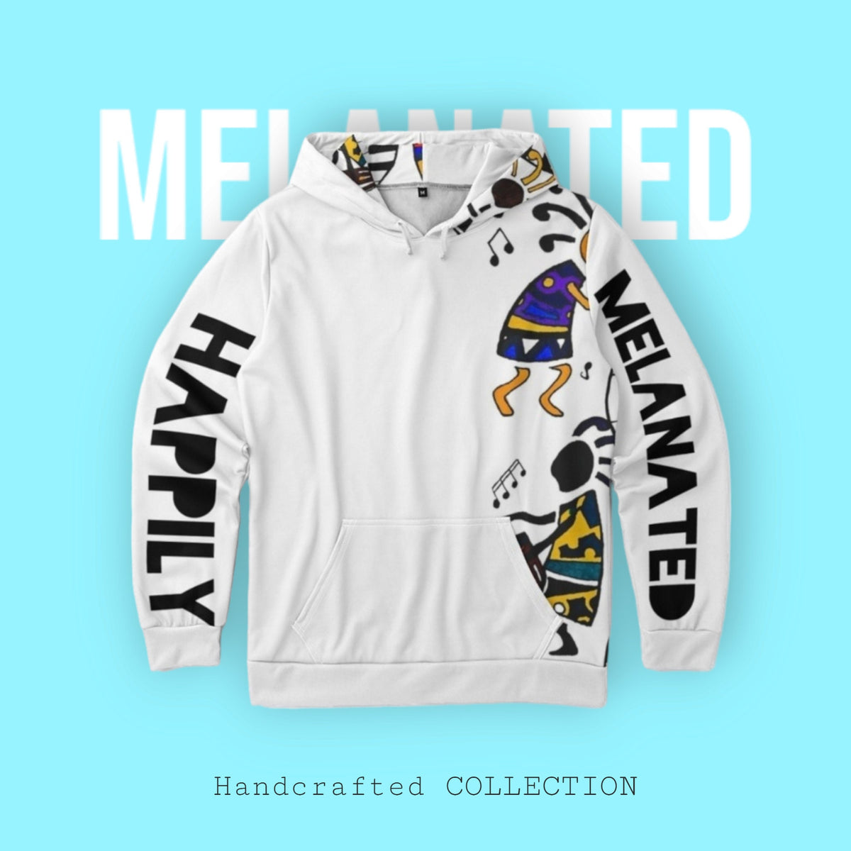Hand-Drawn Afro Music Motifs Allover Hoodie, Unisex Streetwear for All