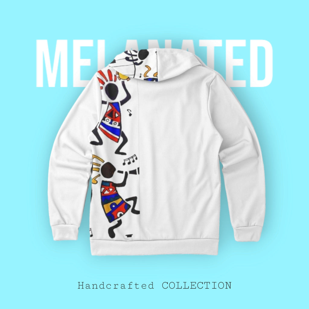 Hand-Drawn Afro Music Motifs Allover Hoodie, Unisex Streetwear for All
