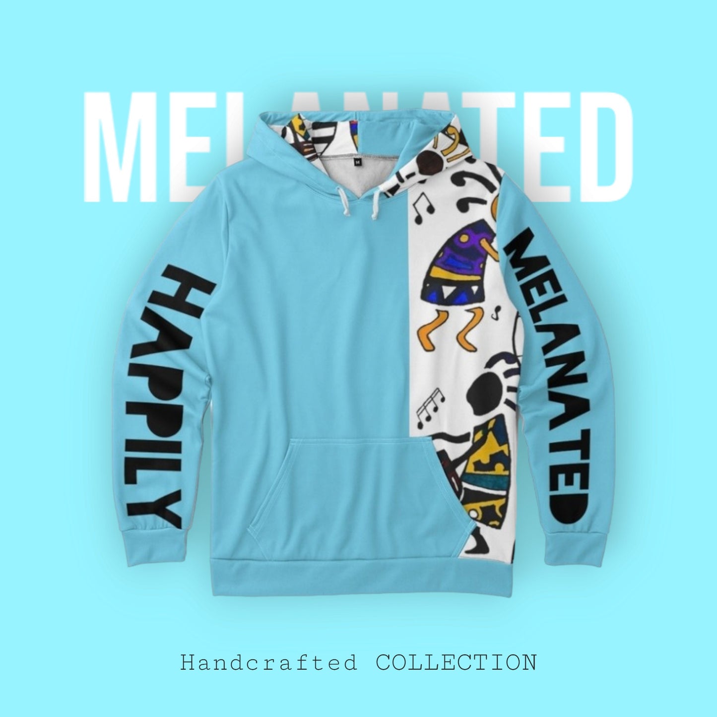 Hand-Drawn Afro Music Motifs Allover Hoodie, Unisex Streetwear for All