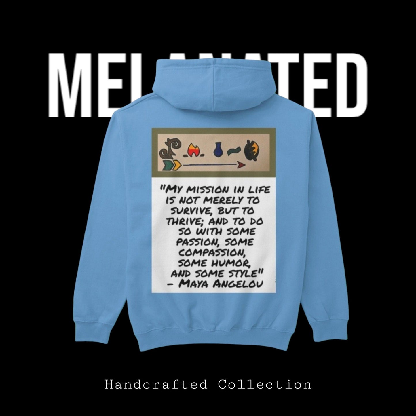 Handcrafted African Drawing on Unisex Hoodie, Inspirational Tribal Art