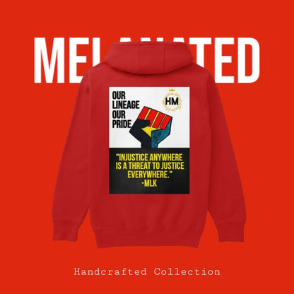 MLK Streetwear Unisex Pullover Hoodie, Hand-Drawn Art & Empowering Quotes