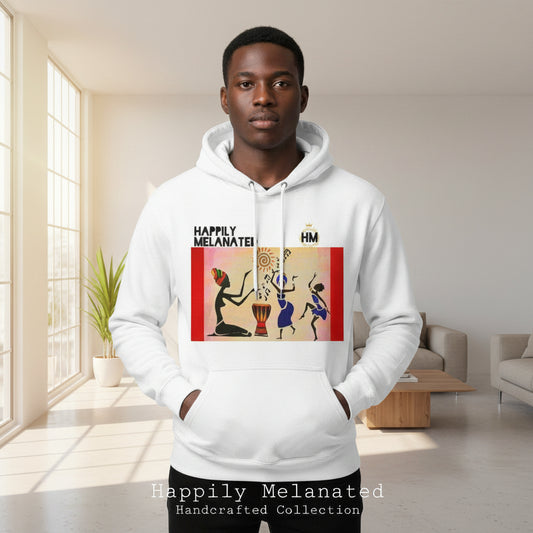 Handcrafted African Drawing on Unisex Hoodie, Inspirational Tribal Art with Insp. Quote