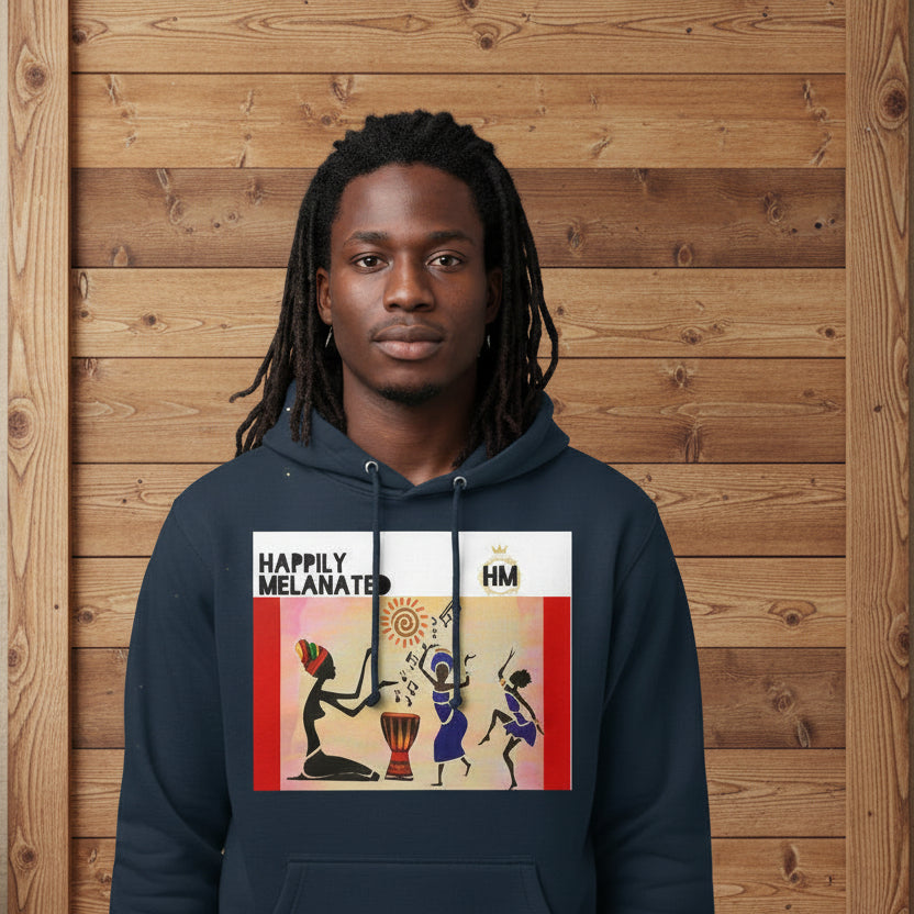 Handcrafted African Drawing on Unisex Hoodie, Inspirational Tribal Art with Insp. Quote