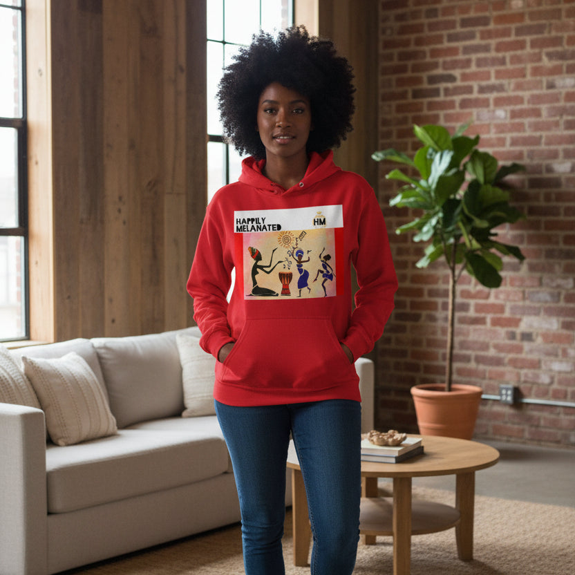 Handcrafted African Drawing on Unisex Hoodie, Inspirational Tribal Art with Insp. Quote