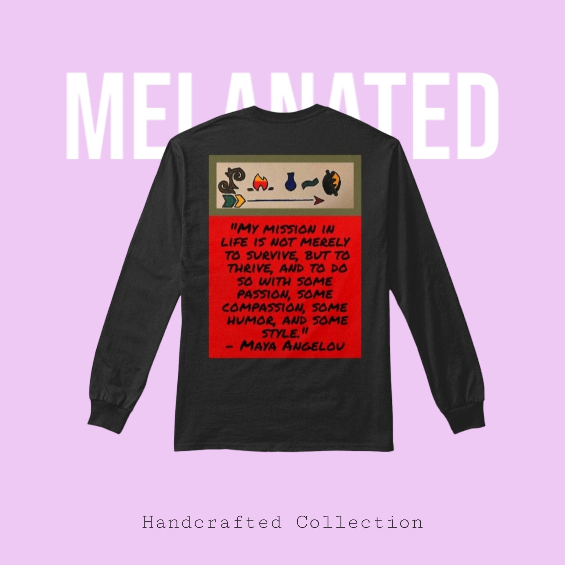 Handcrafted African Drawing on Unisex Long Sleeved T-shirt, Tribal Art