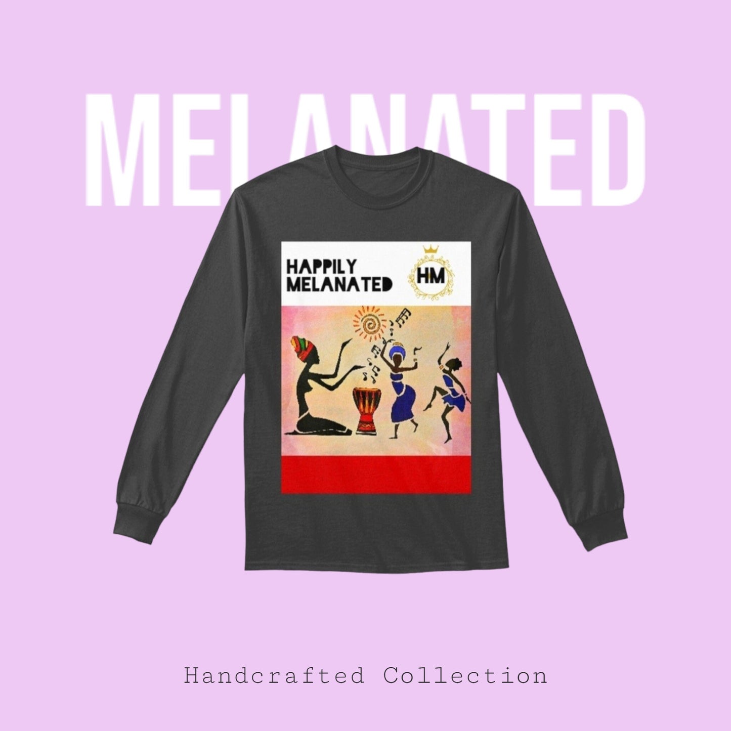 Handcrafted African Drawing on Unisex Long Sleeved T-shirt, Tribal Art